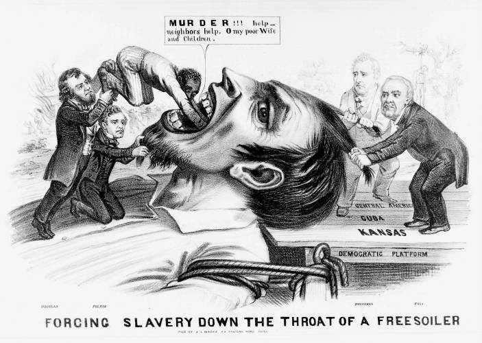 "Forcing Slavery Down the Throat of a Freesoiler," political cartoon at 